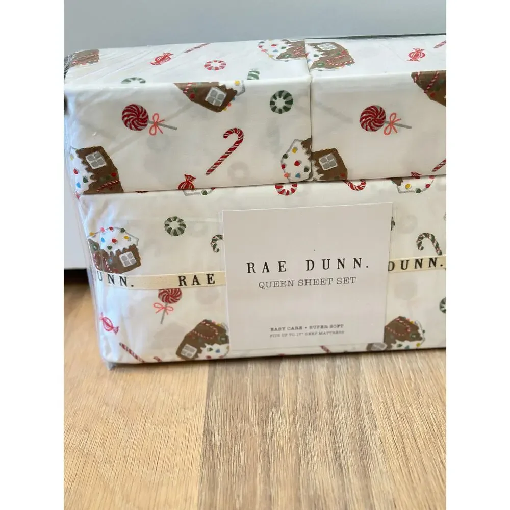 Rae Dunn Gingerbread Holiday Soft Queen Sheet Set 4 Piece NEW